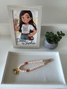 Done by Sophia Cream Beaded Keychain with Gold Clip
